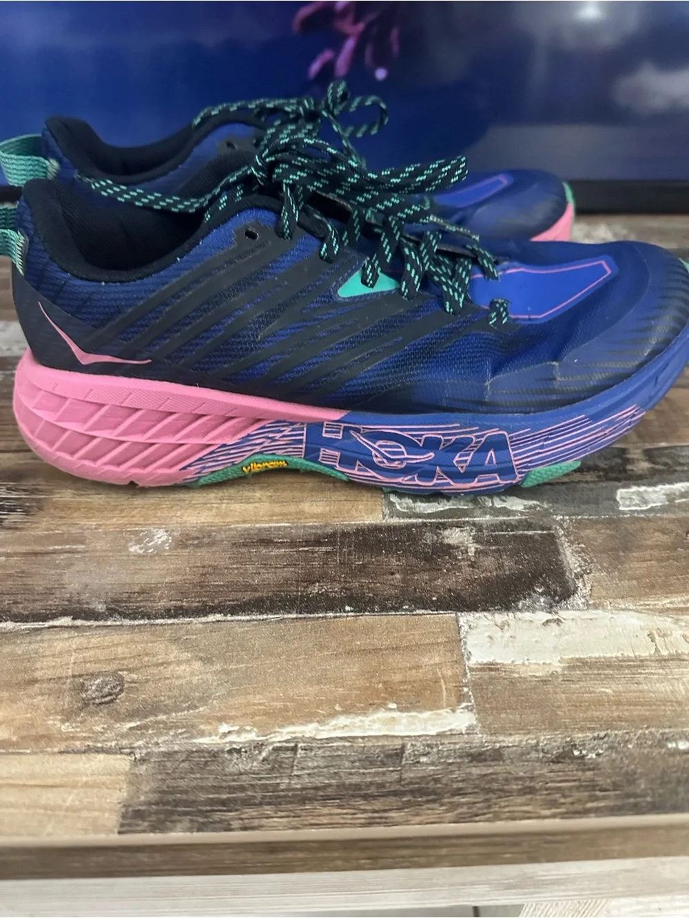 Hoka Royal Blue and Black Running Shoe Tongue with Size Label